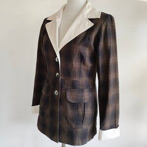 Neesh by D.A.R. Brown Plaid Button Down Jacket M